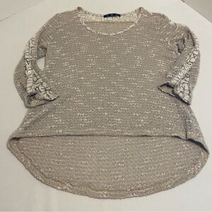 COIN 1804 Beige Knit Sweater Patterned Sleeves, Size L